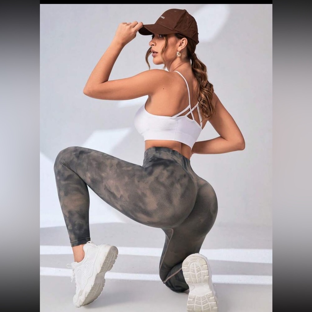 Shein sport studio tie dye scrunch butt black/brown khaki high waist legging